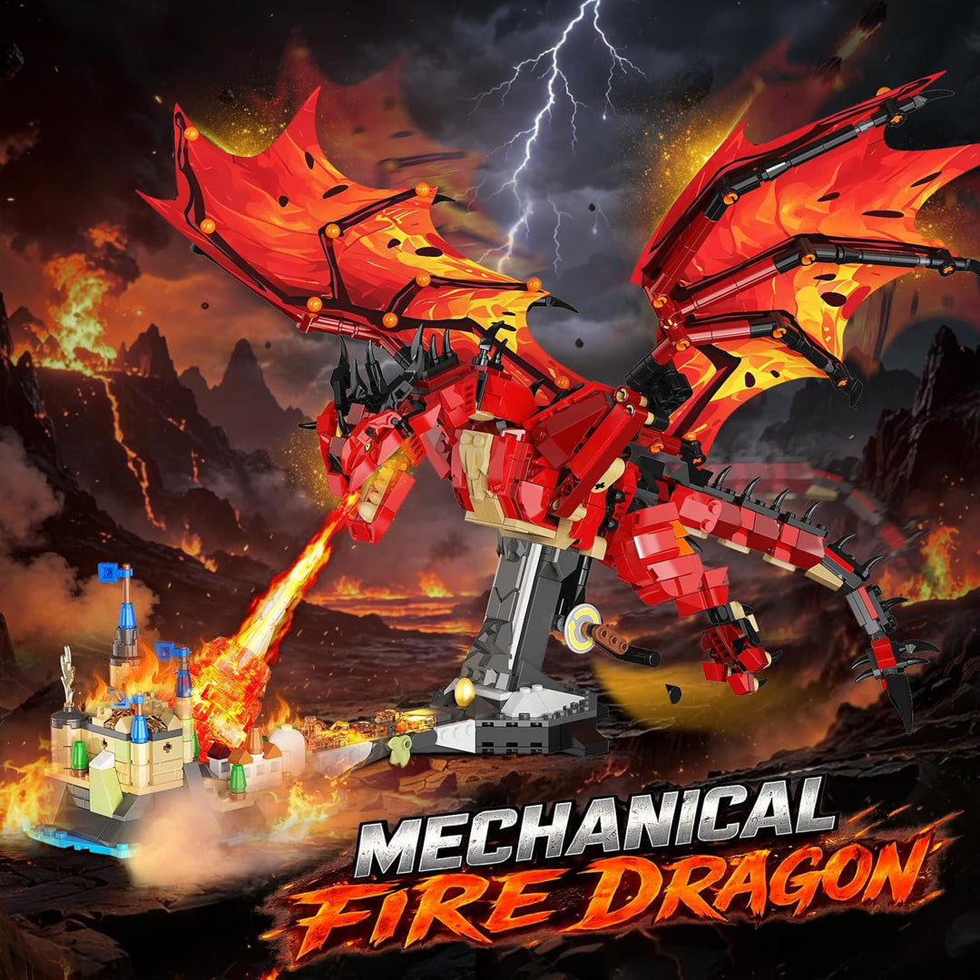 INSOON Feuerdrache Bauspielzeug Technik STEM Set mit Licht für Jungen ab 8+