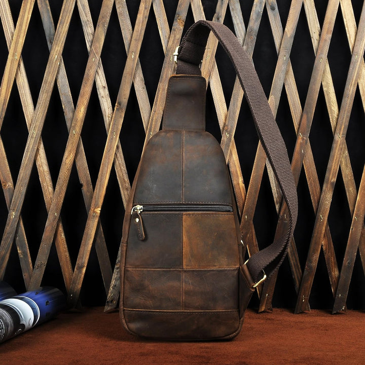 Le’aokuu Herren Echtes Leder Hüfttasche Brusttasche Bauchtsche Crossbody Bag Sling Bag Schultertsche