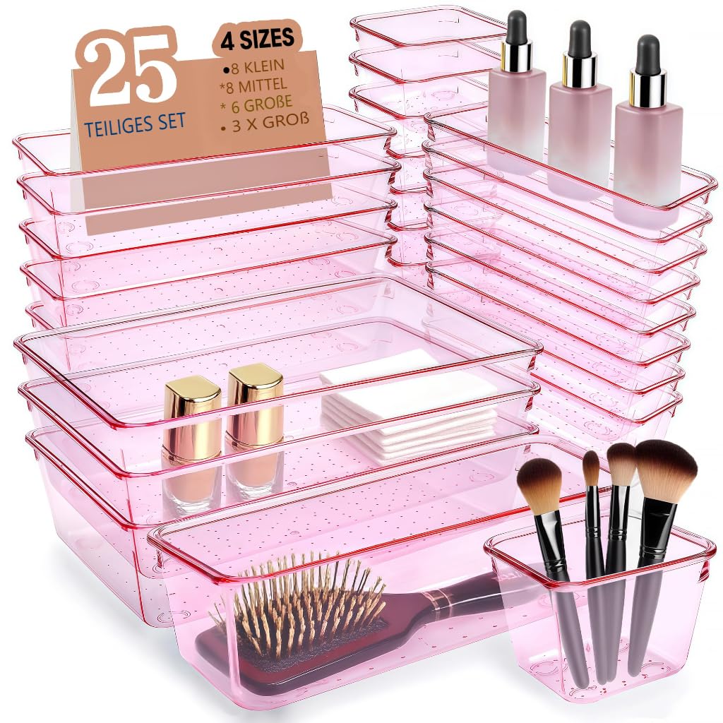 Schubladen Organizer, 25 Stück in 4 Grössen, Kunststoff, Schminktisch und Make-up Organizer, Ordnung