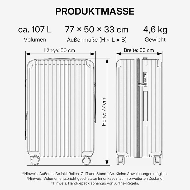 Münicase M816 TSA-Schloss Koffer Reisekoffer Trolley Kofferset Hardschale Boardcase (Dunkelgreen, Gr