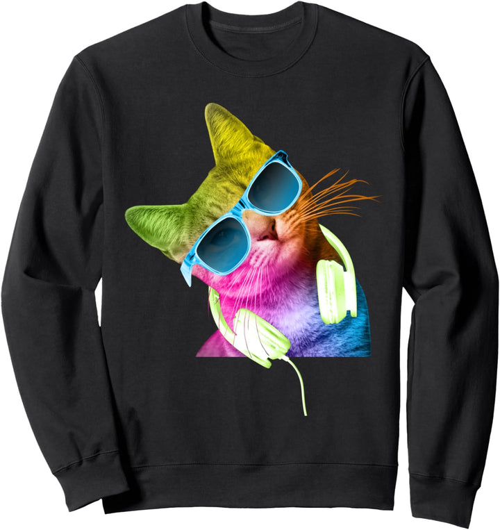 Lustige Katze Bunt Rainbow EDM DJ Musik Rave Festival Sweatshirt