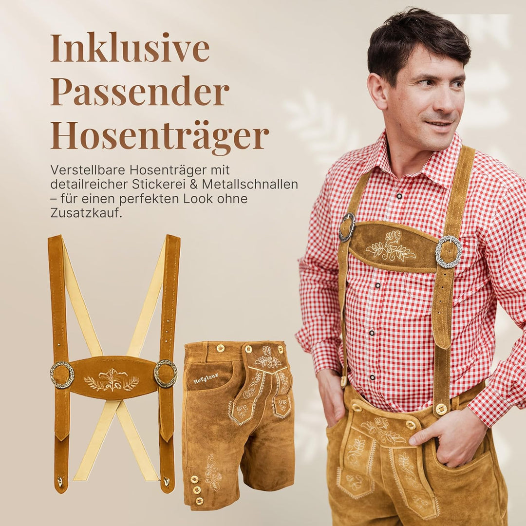 HOFGLANZ® Trachten Lederhose Herren Kurz - Hochwertige Trachtenhose für Herren mit Hosenträgern - Tr
