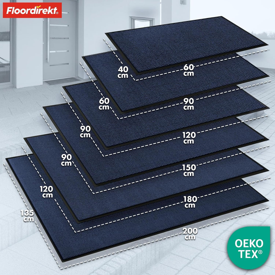 Floordirekt Premium Fussmatte für Eingangsbereich, 80x120cm Blau, Schmutzfangmatte für Innen und Aus