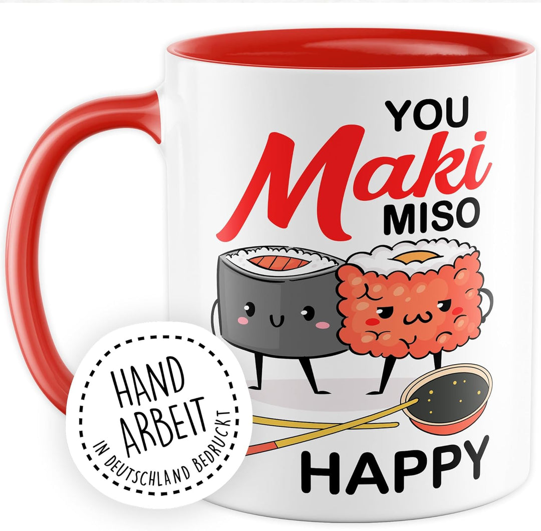 Sushi Tasse mit Spruch – Geschenk You maki miso happy – Kaffeetasse 330ml aus Keramik – Asien asiati