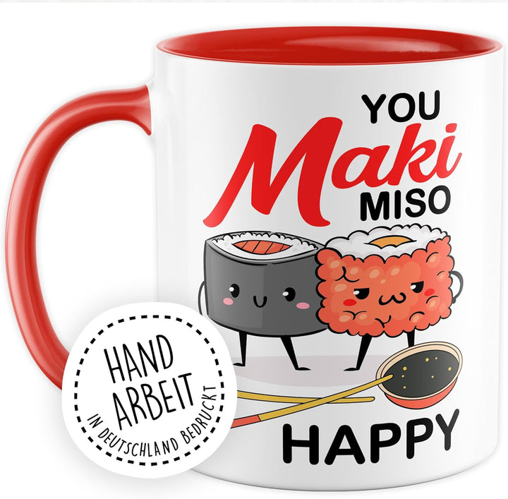 Sushi Tasse mit Spruch – Geschenk You maki miso happy – Kaffeetasse 330ml aus Keramik – Asien asiati