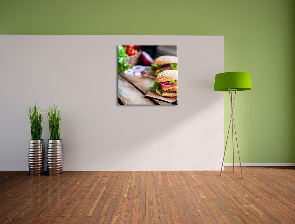 Pixxprint Leckere Burger, Format: 70x70 auf Leinwand, XXL riesige Bilder fertig gerahmt mit Keilrahm