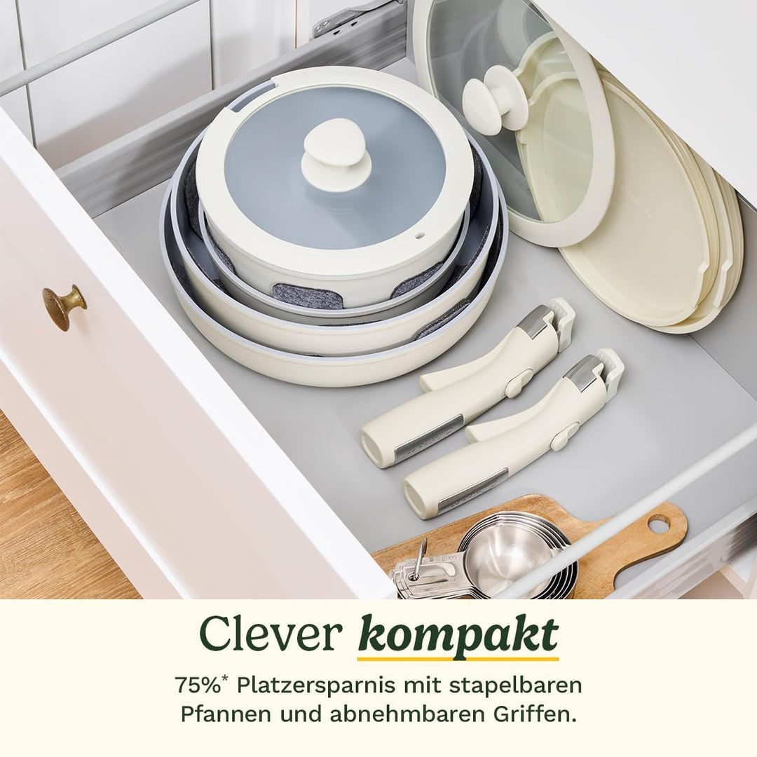 Cuisinart ClickSmart Antihaft‑Kochgeschirr‑Set mit abnehmbarem Griff, 13‑teilig, stapelbar, Keramikb