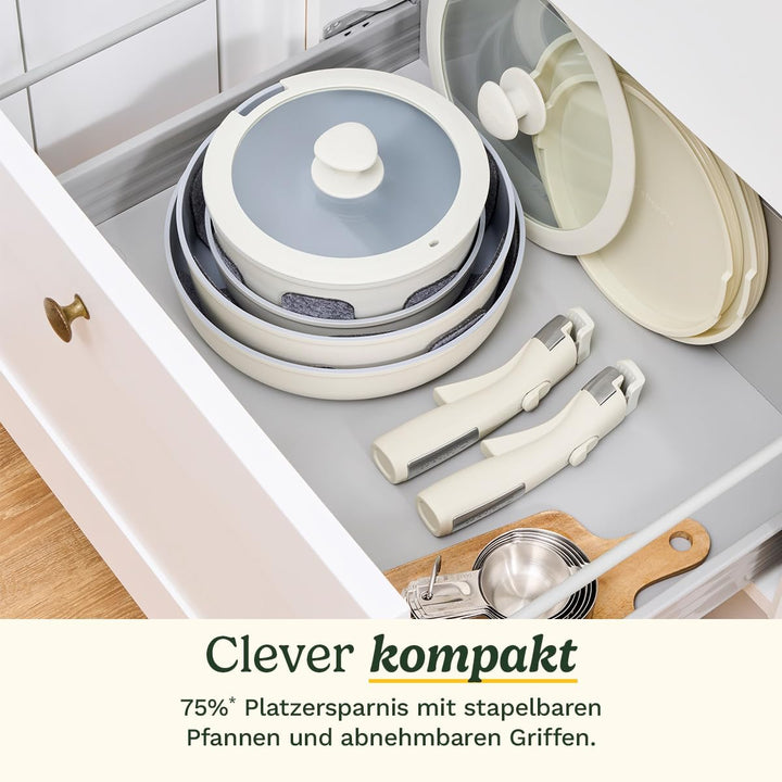 Cuisinart ClickSmart Antihaft‑Kochgeschirr‑Set mit abnehmbarem Griff, 13‑teilig, stapelbar, Keramikb