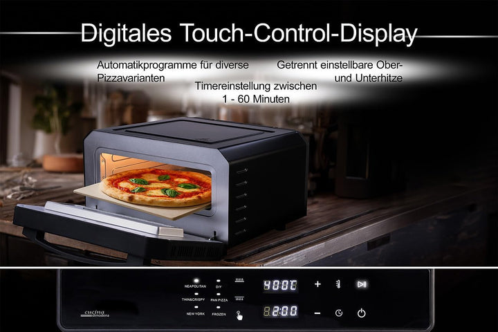 Backofen: Elektrischer Pizzaofen mit Pizzastein, 400 °C, 1.700 W, Pizzaschieber (Pizzaofen für Zuhau