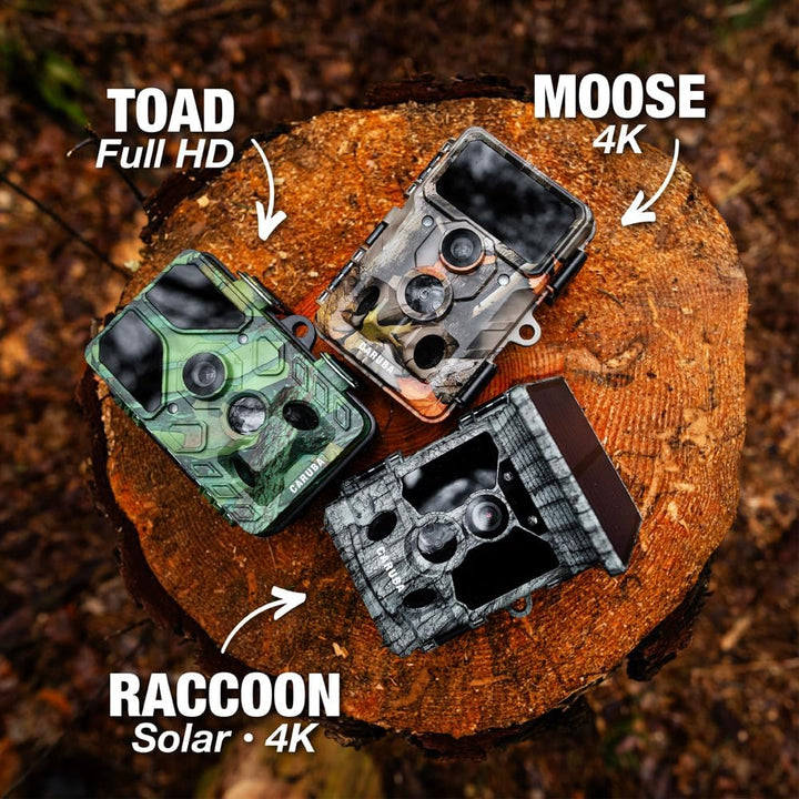 Caruba Wildtierkamera Kamera Raccoon Solar 4K | 46MP Fotoauflösung | 4K Video | Solarpanel | WLAN &