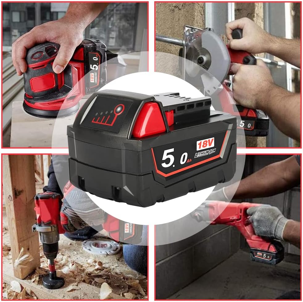 2X Powarobor M18B5 18V 5,0Ah Ersatzakku für Milwaukee M18 18Volt Akku 48-11-1860