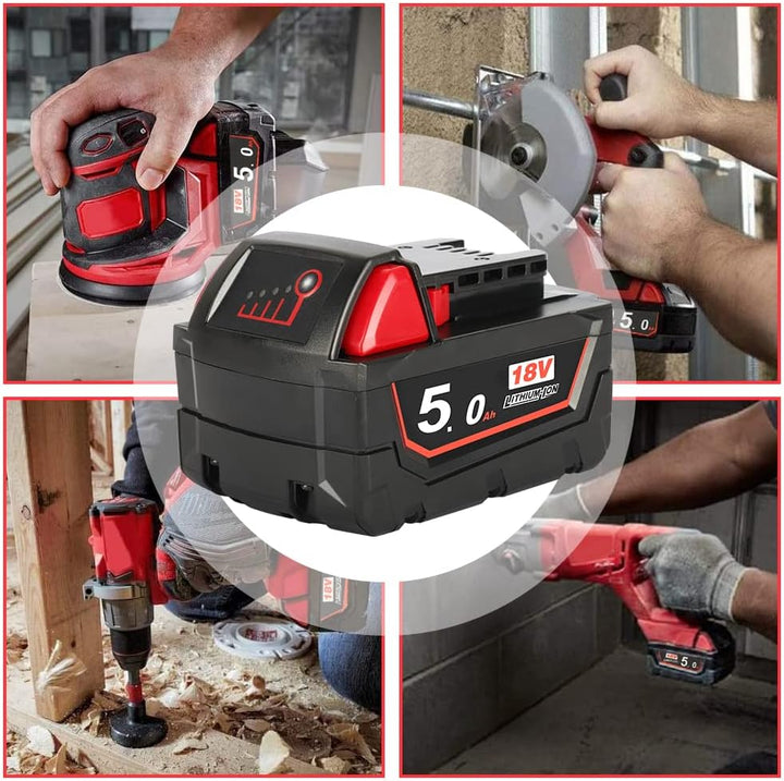 2X Powarobor M18B5 18V 5,0Ah Ersatzakku für Milwaukee M18 18Volt Akku 48-11-1860