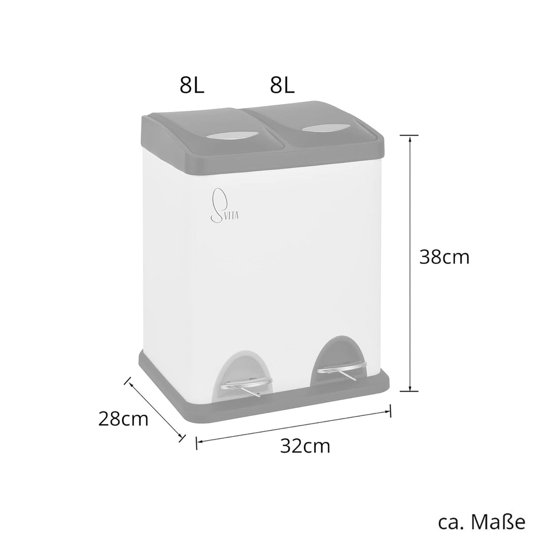 SVITA TC2X8 Mülleimer 16 Liter 2x8L doppelt Abfalleimer kompakt 2er-Mülleimer Kücheneimer Mülltrennu