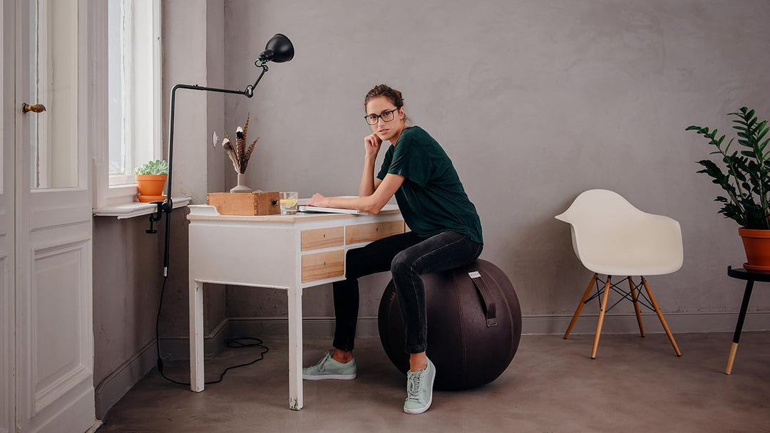 VLUV® BOL STOV Sitzball Büro Ergonomisch [Atmungsaktiv mit Tragegriff und Wegrollschutz] Waschbarer