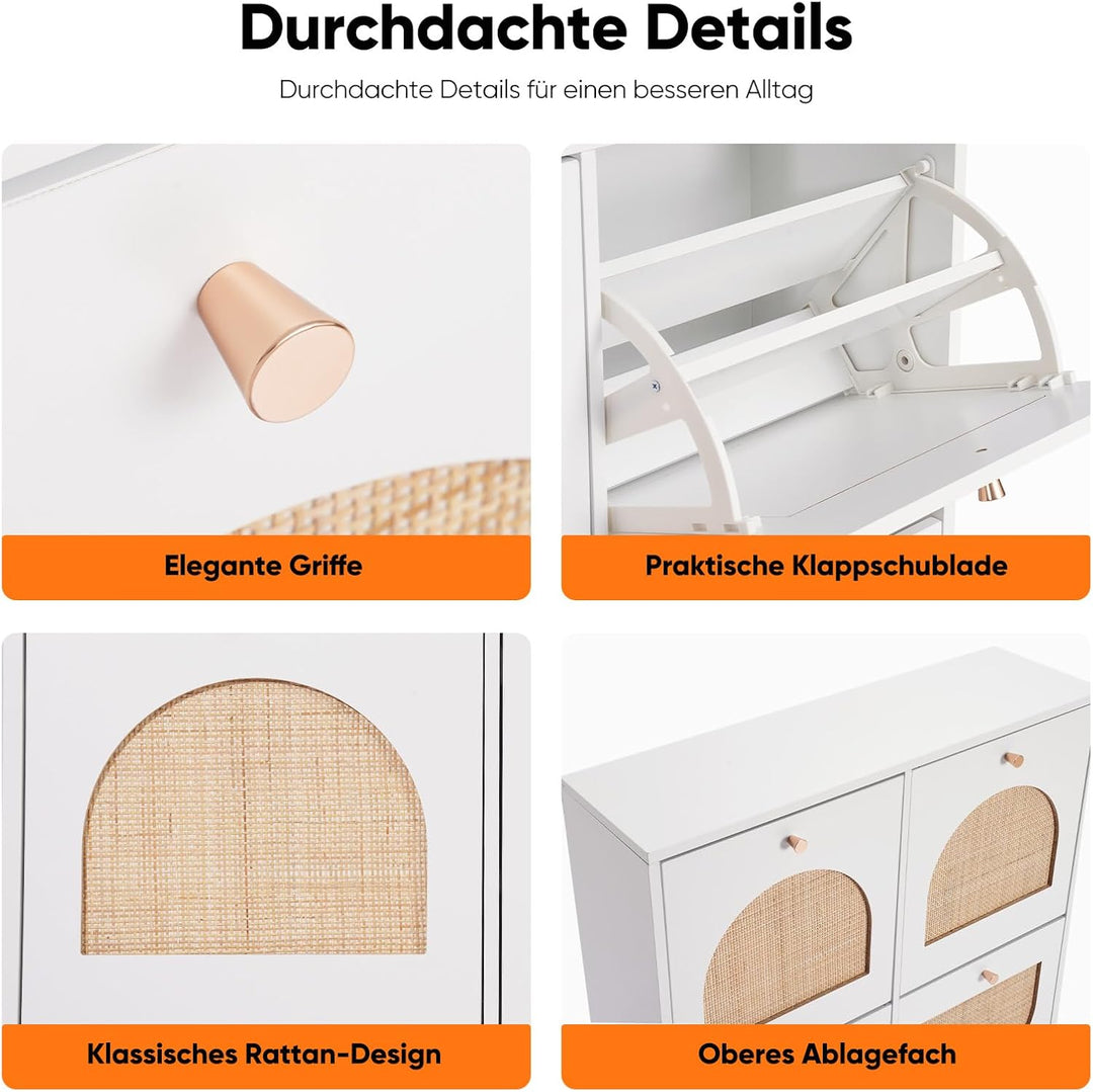 HOKEEPER Schuhschrank Schmal, Schuhregal mit 4 Klappen, Schuhkipper mit Verstellbar, Shoe Cabinet Ho