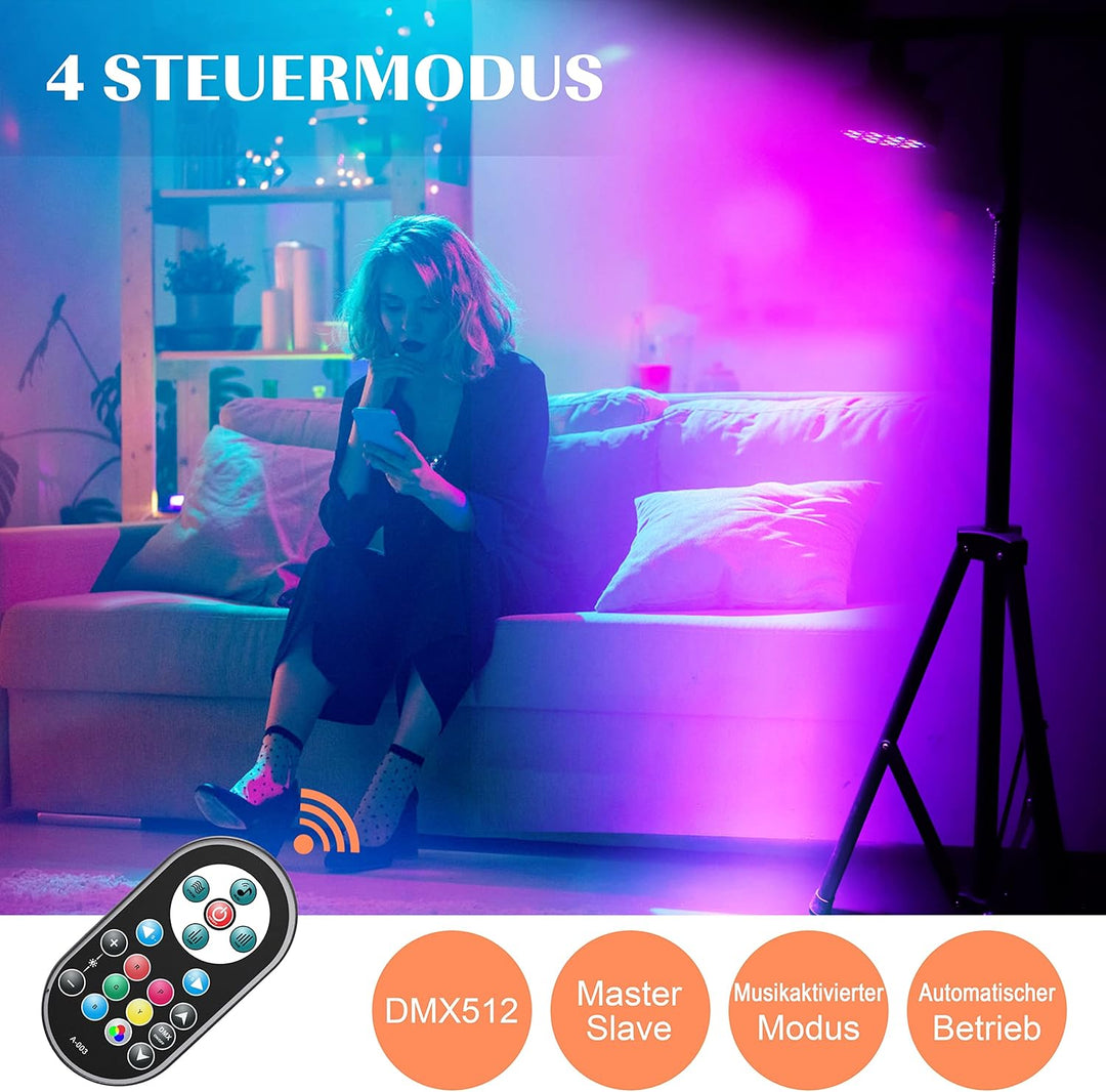U`King 10er Pack LED Par Strahler, 36 LED Bühnenlicht Partylicht RGB DMX512 mit Fernbedienung,Discol