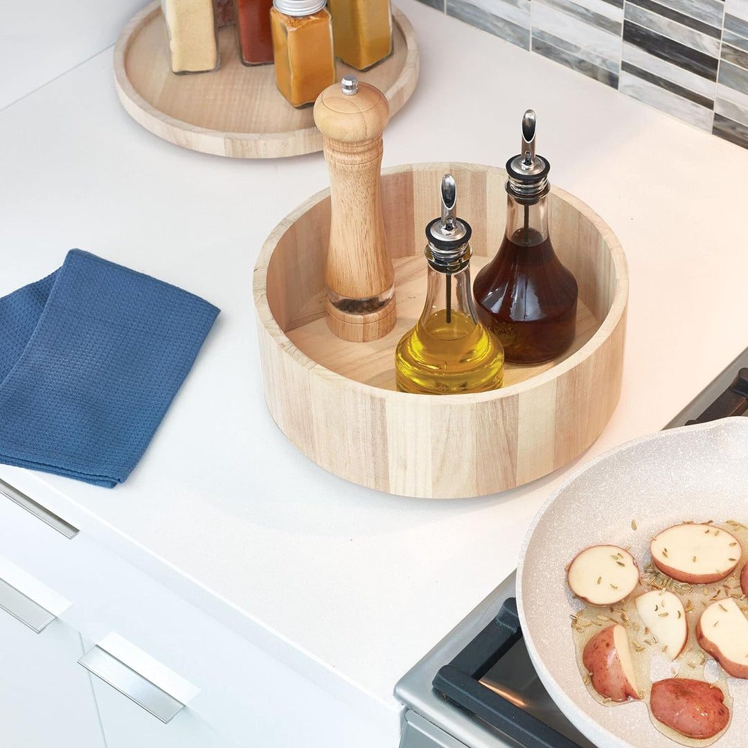 iDesign drehbarer Küchenschrank Organizer mit hohem Rand, Gewürzkarussell aus Paulownia-Holz für Reg