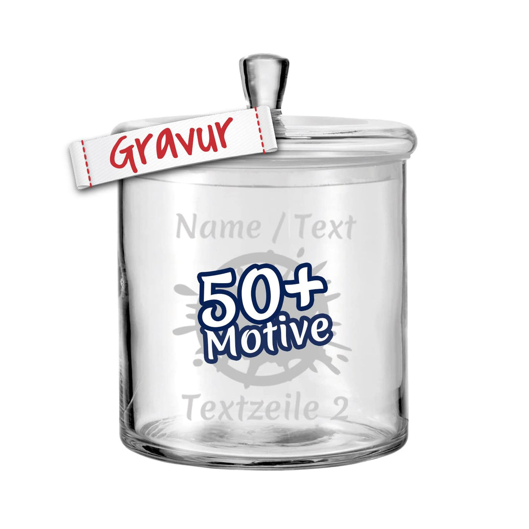 LALALO LEONARDO Vorratsglas/Vorratsdose mit Gravur personalisiert für Süssigkeiten und Kekse, Keksdo