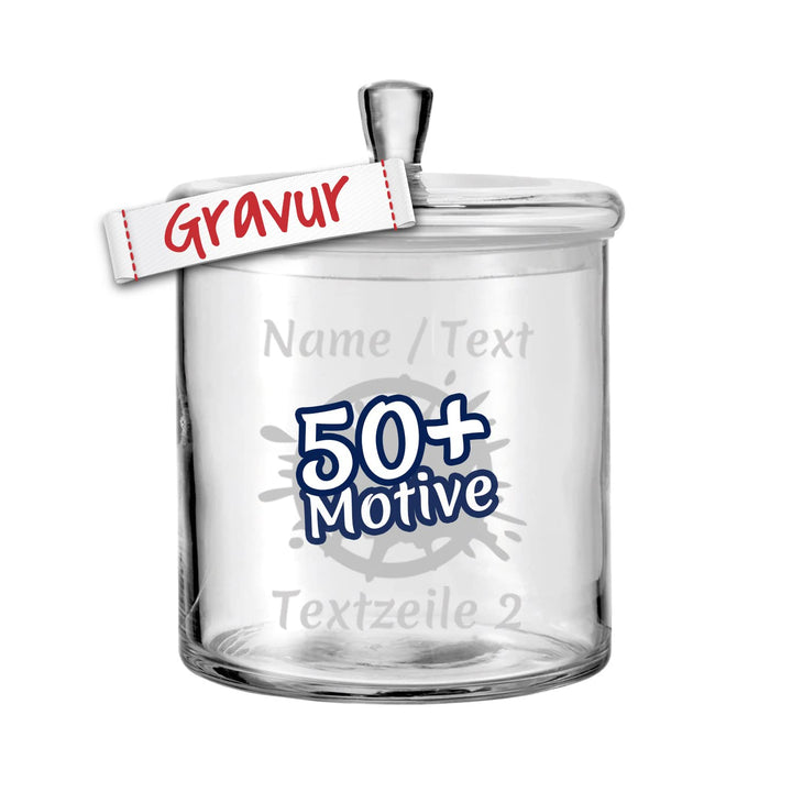 LALALO LEONARDO Vorratsglas/Vorratsdose mit Gravur personalisiert für Süssigkeiten und Kekse, Keksdo