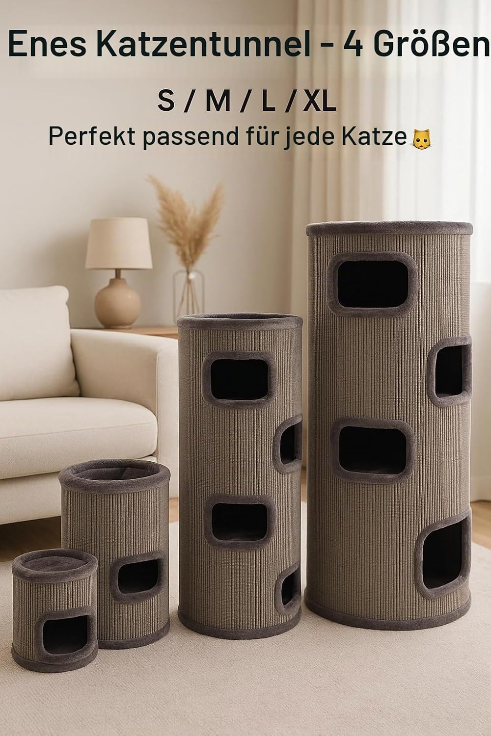 kratztonne für Katzen – Flamingo Enes S – 56 cm – Ø 42 cm – Sisal & Plüsch – kompakt Grau 56 cm – Ø