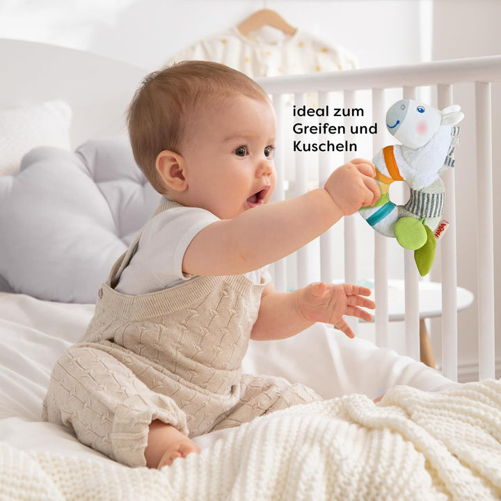 HABA Greifling Zebra – Plüsch-Greifspielzeug für Babys mit Rassel & extra-weichem Stoff – Fördert Si