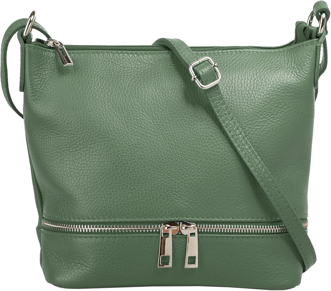 Umhängetasche Echt Leder Damen Made in Italy, verstellbarer Schultergurt, Handtasche mit Reissversch