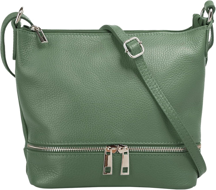 Umhängetasche Echt Leder Damen Made in Italy, verstellbarer Schultergurt, Handtasche mit Reissversch