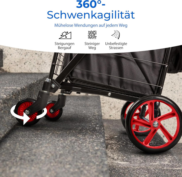 SereneLife Einkaufswagen, Einkaufstrolley Klappbar, Shopping Cart mit 50L Kapazität, Einkaufstrolley