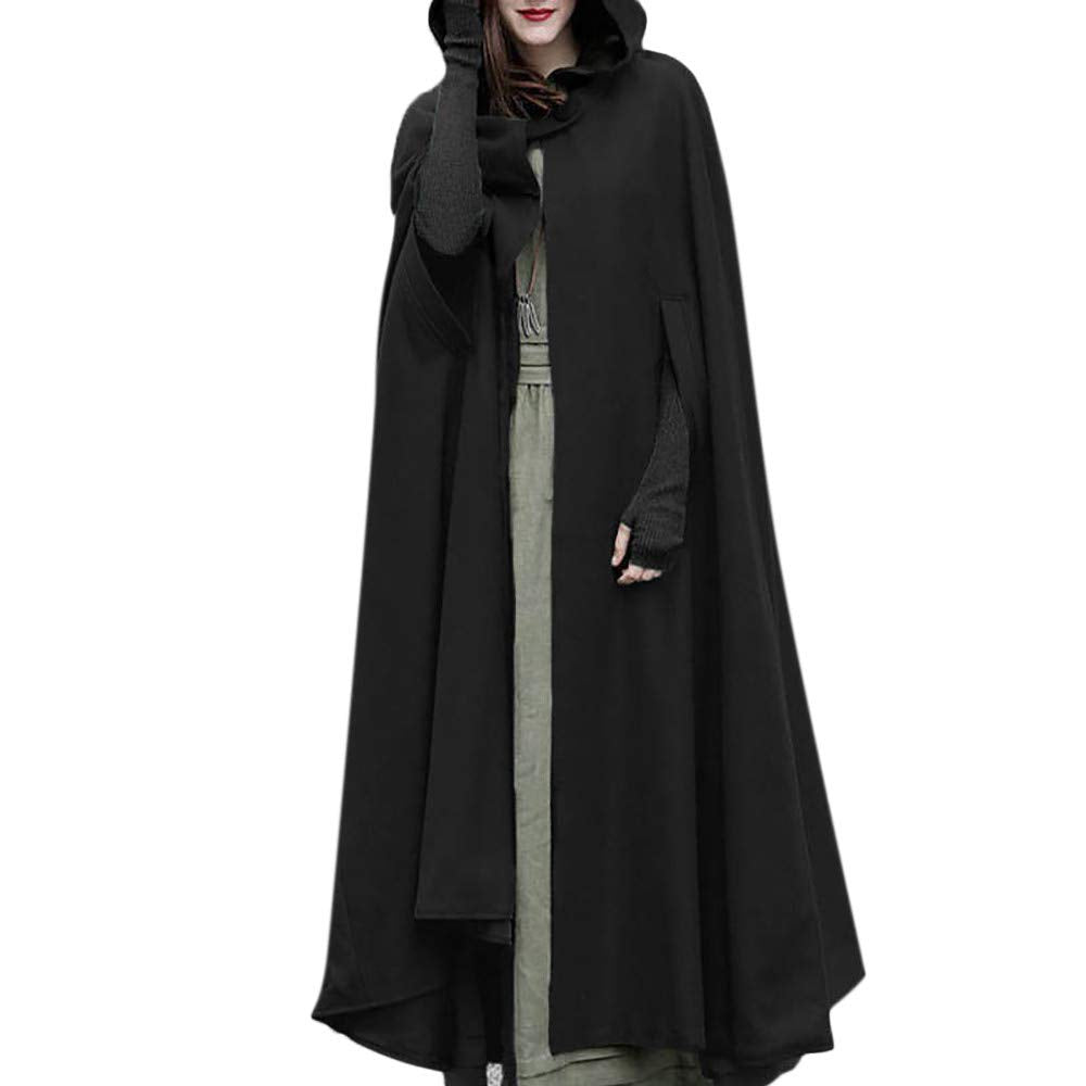 Lange Umhang mit Kapuze DamenVintage Einfarbig Poncho RobeHalloween KostümLeichte TrenchcoatWinddich