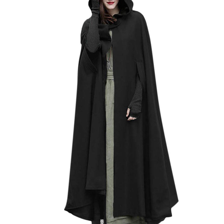 Lange Umhang mit Kapuze DamenVintage Einfarbig Poncho RobeHalloween KostümLeichte TrenchcoatWinddich