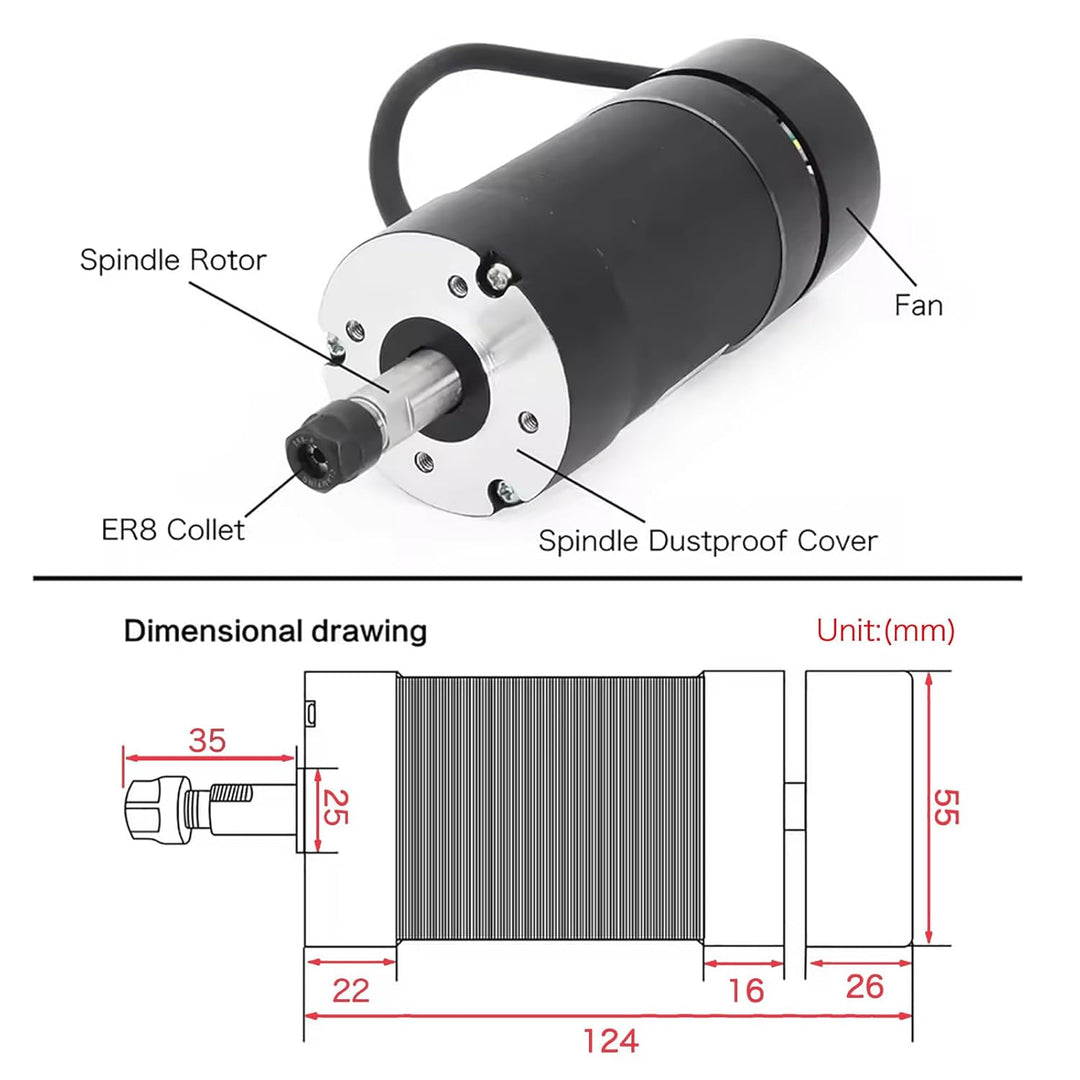 RATTMMOTOR CNC 400W Luftgekühlt Spindel Kit Bürstenloser Spindelmotor ER8 12000U/min 48V + 600W Bürs