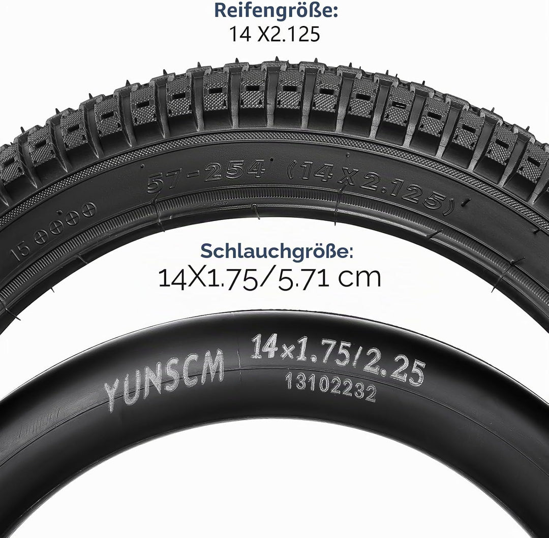 YunSCM 2er-Pack 14 Zoll Fahrradreifen 14x1.95 ETRTO 54-254 Plus 2er-Pack 14 Zoll Schlauch 14x1.75/2.
