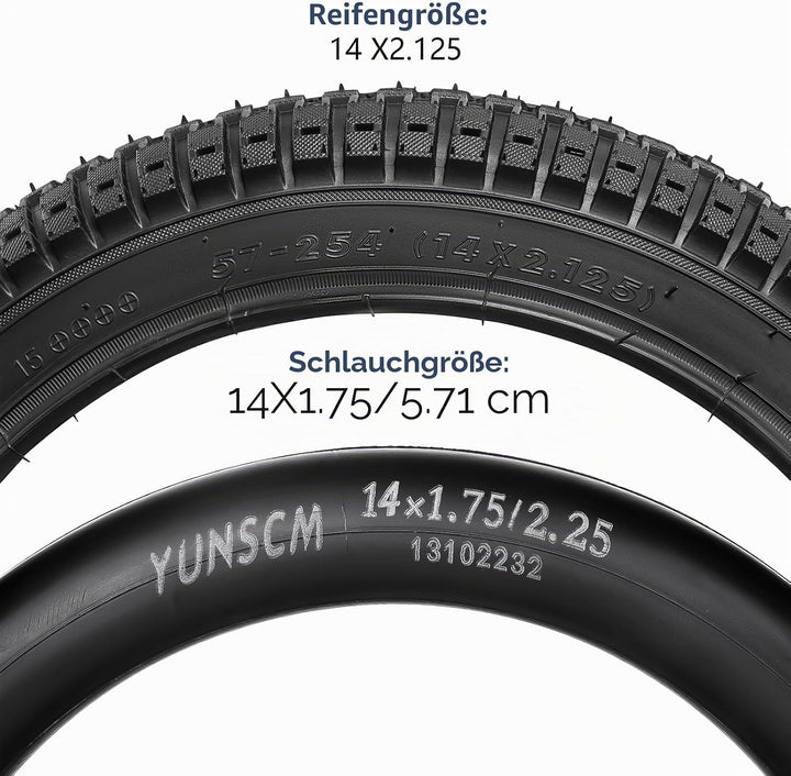 YunSCM 2er-Pack 14 Zoll Fahrradreifen 14x1.95 ETRTO 54-254 Plus 2er-Pack 14 Zoll Schlauch 14x1.75/2.