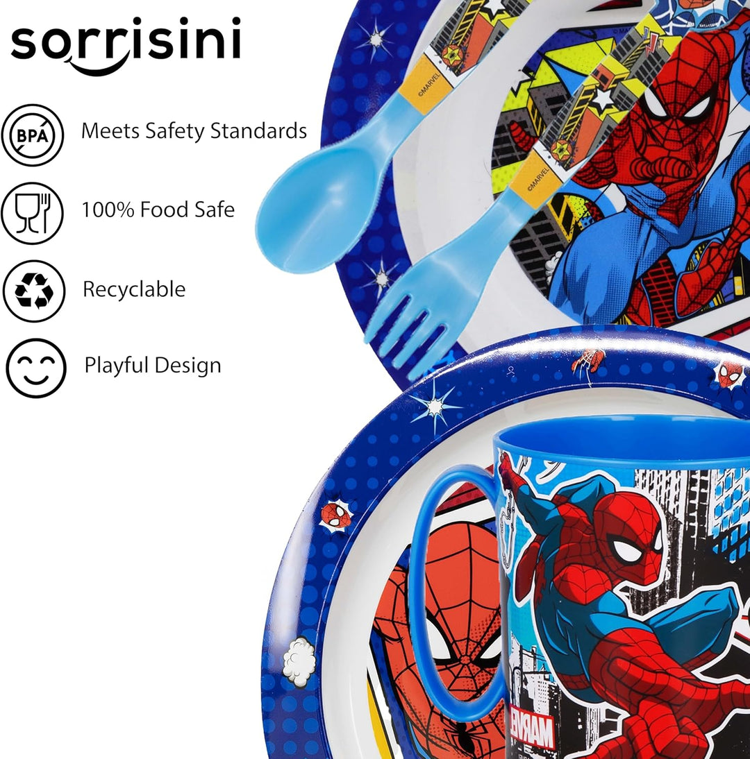 Sorrisini Kindergeschirr Set Spiderman, Wiederverwendbares Babygeschirr Set, Kinder Essgeschirr, Mic