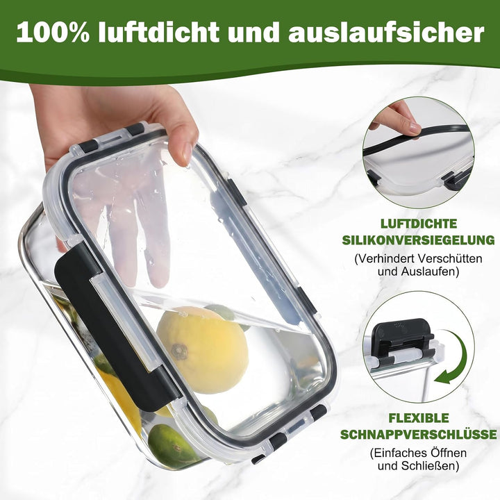 YASHE Glasbehälter mit Deckel, 10 Teile Stapelbar & Luftdicht Meal Prep Boxen Glas für Spülmaschine,
