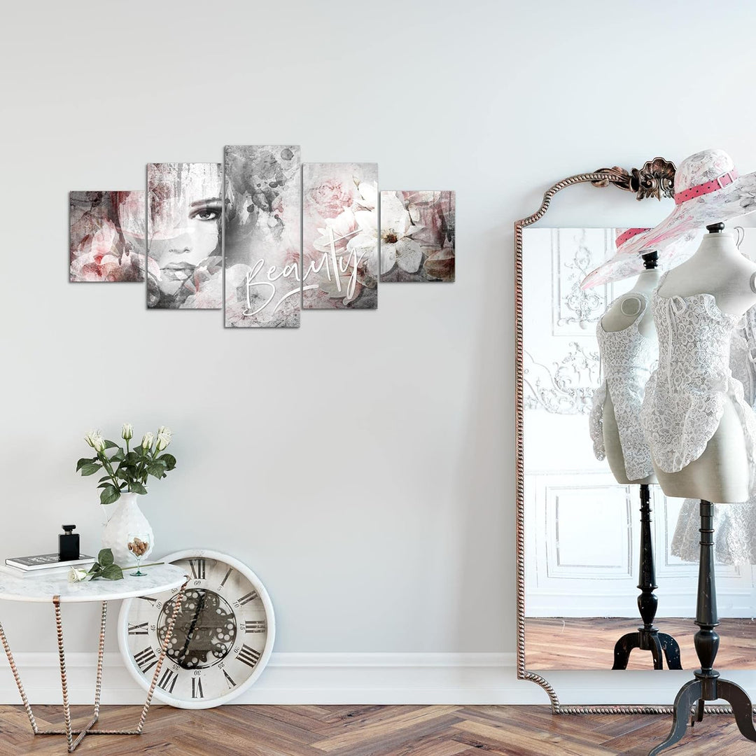 Runa Art Wandbilder Blumen Vintage 5 Teilig Bild auf Vlies Leinwand Deko Wohnzimmer Frau Bunt 039352