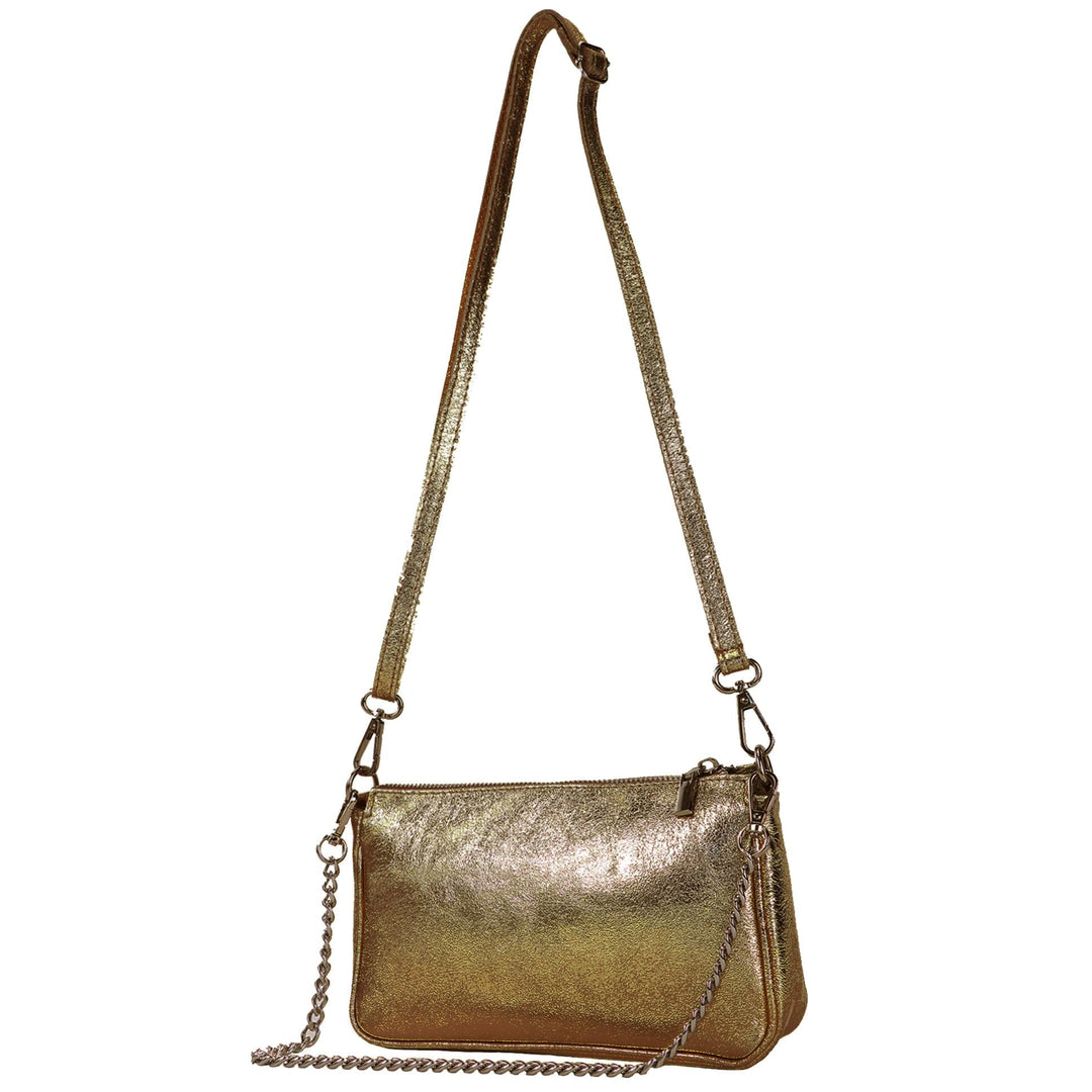 modamoda de - T237 - Umhängetasche Klein Small aus ital. Leder Altgold-metallic, Altgold-metallic