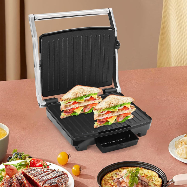 Elektrogrill Indoor, Steak und als Grill, Elektrogrill/Sandwichtoaster, Brotmaschine, Edelstahl Tisc