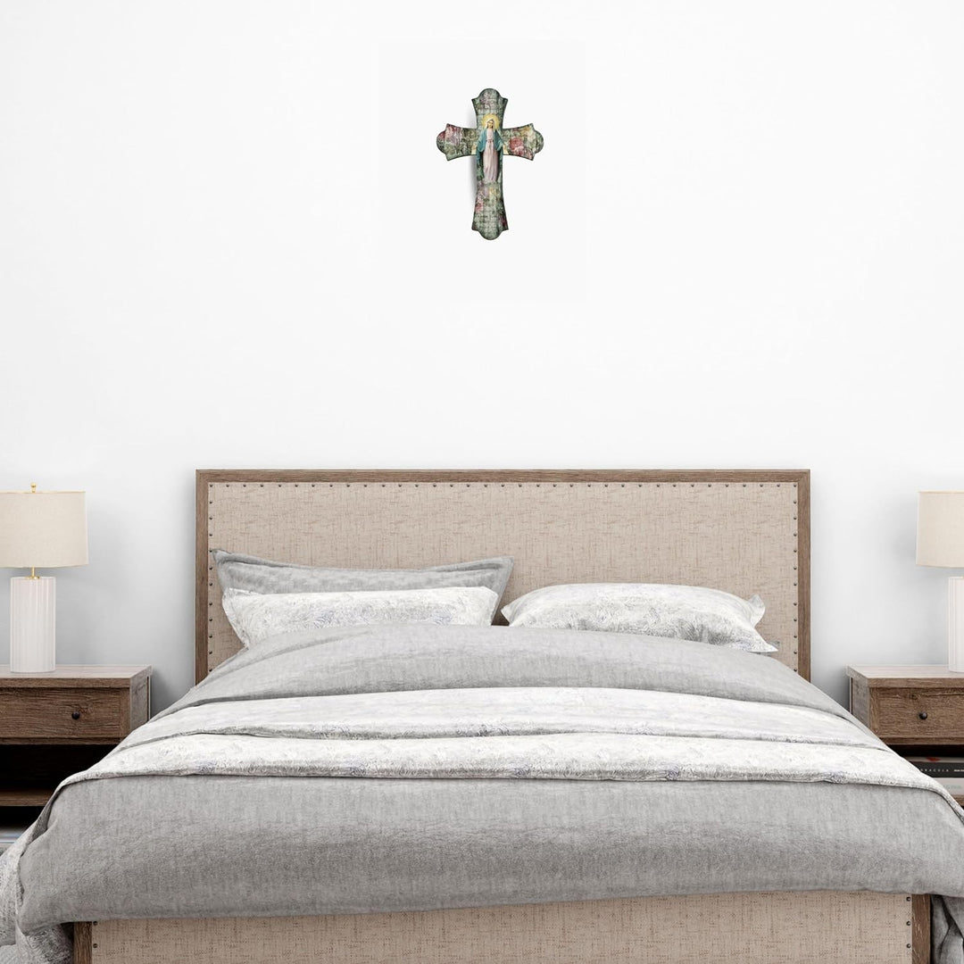Fratelli Bonella | Vintage-Kreuz aus Holz Religiöse Frau der Medaille 28 x 40 cm | Made in Italy 28x