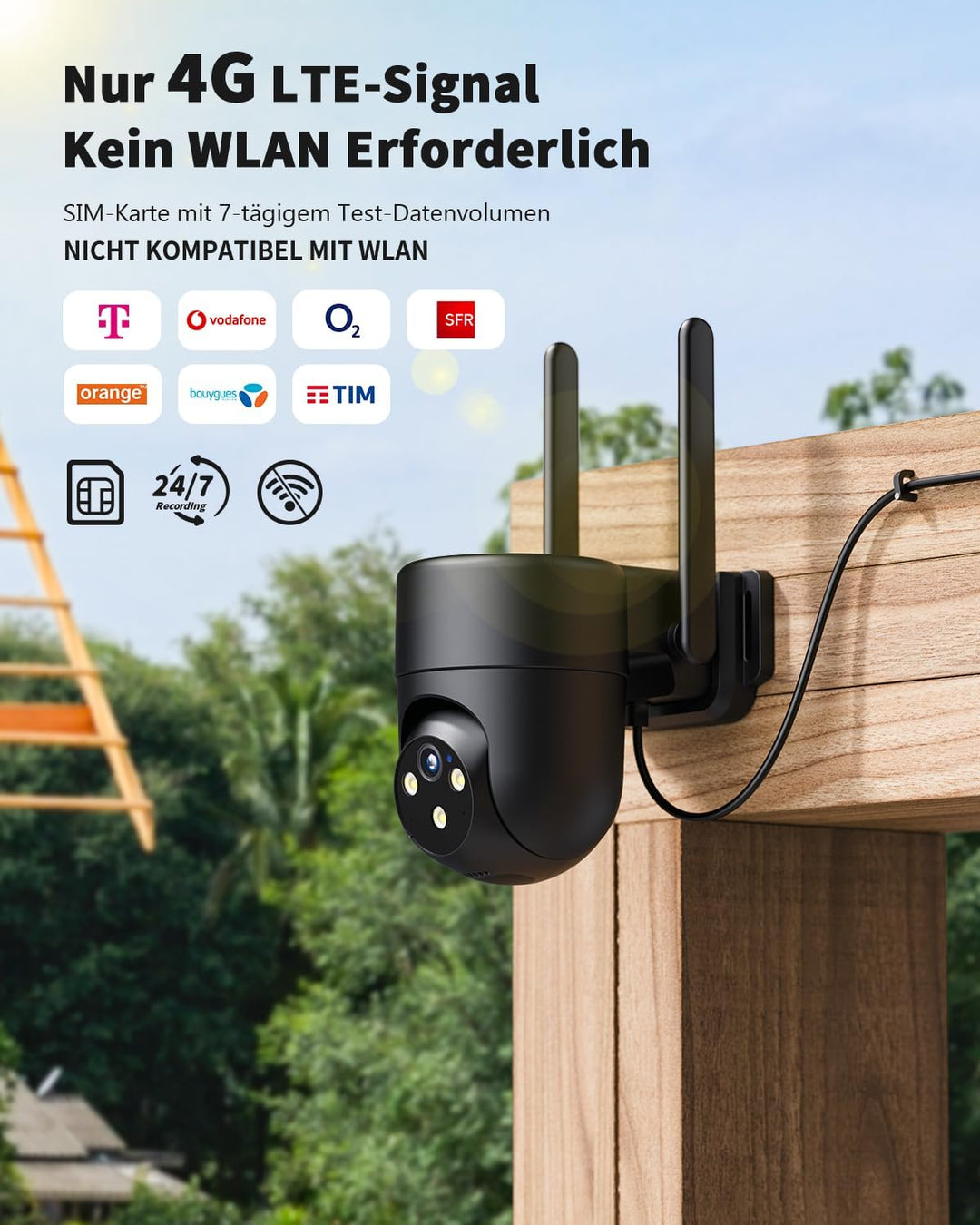 24/7 Aufzeichnung 4G LTE Überwachungskamera Aussen mit SIM Karte, Outdoor Kamera Überwachung Ohne WL