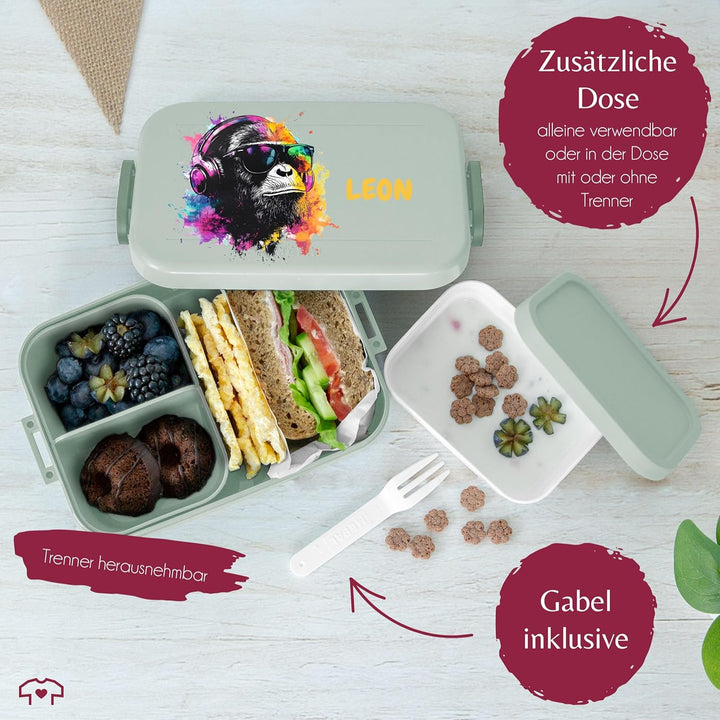 Kinder Bento Box Midi Lunchbox für Mepal Bentobox - Brotbox DJ Affe cool Monkey Geschenk Schulkind I