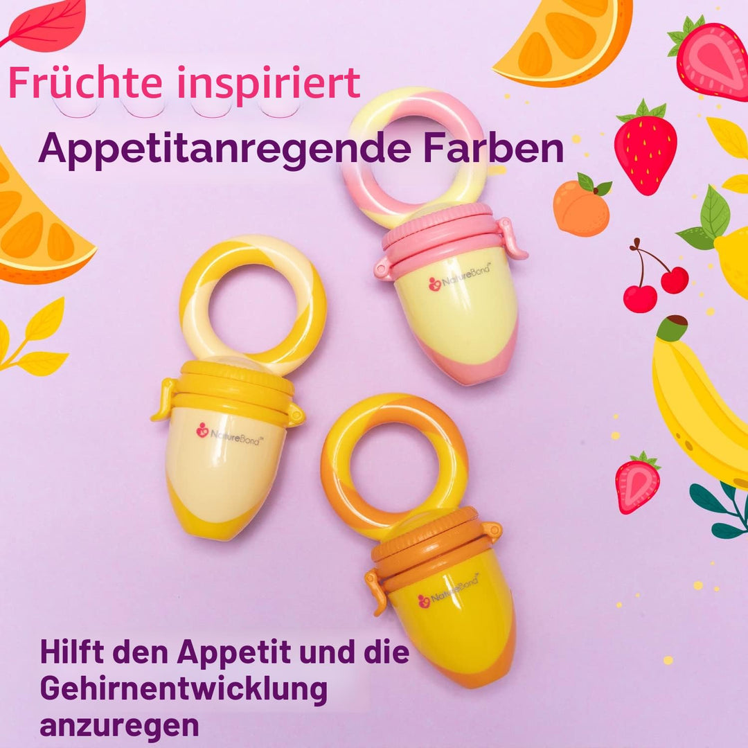 NatureBond Fruchtsauger Baby Obstschnuller für Babys (2 Fruchtsauger + 6 Schnuller) - Schnuller für