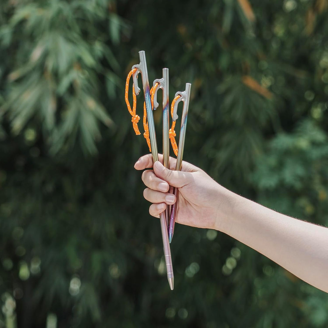 iBasingo 6 Stück 35cm Tent Pegs Titan Legierung Zeltheringe Camping Zelt Nägel Heavy Duty Bunte Gema