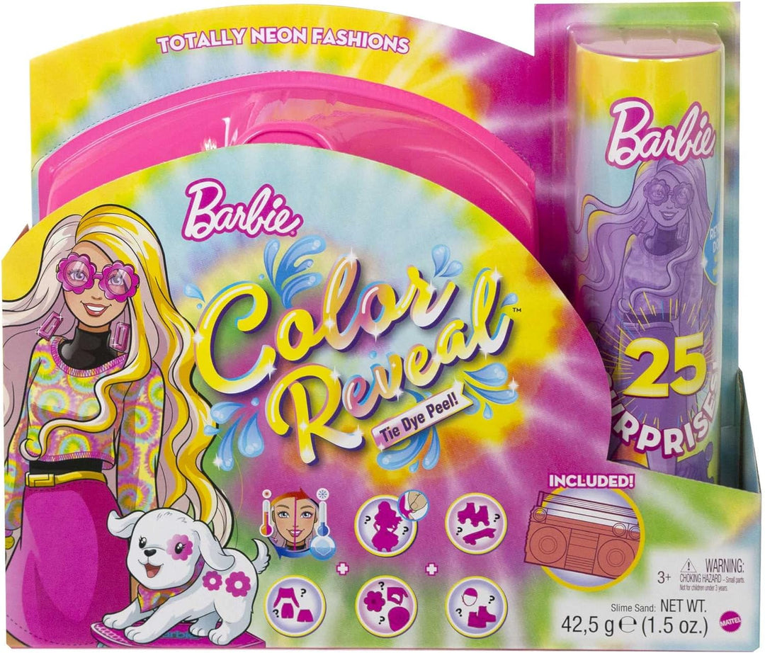 Barbie HCD26 - Color Reveal Totally Neon Fashions Puppe mit gelb gesträhnten brünetten Haaren und 25
