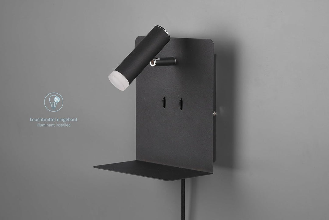 lightling LED Wandleuchte Nachttischlampe Kian mit Lese Spot und Ablage für Handy (inkl. USB Anschlu