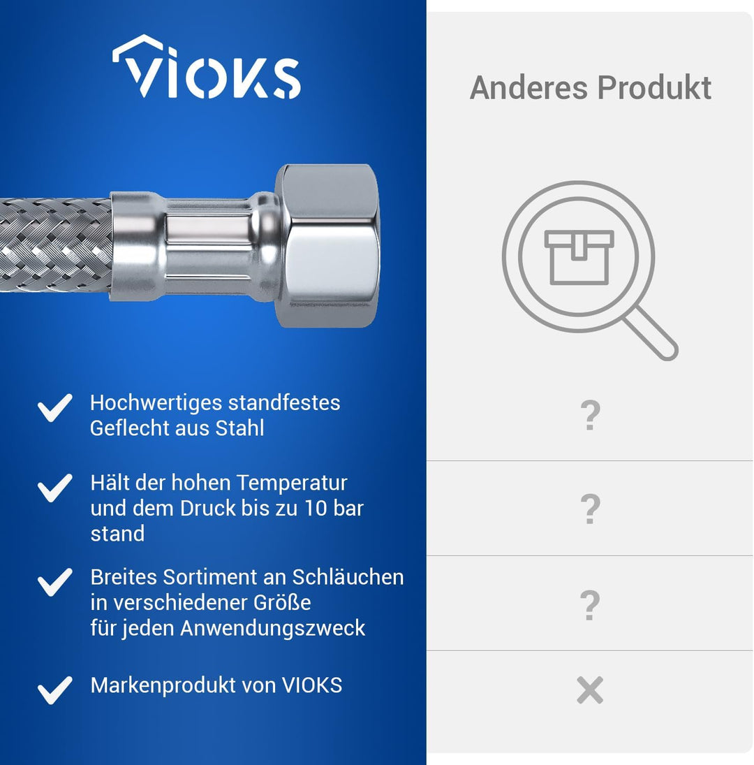 VIOKS Panzerschlauch 3/8 Zoll ÜM x M10 x 300 cm Anschlussschlauch Wasserhahn &amp; Verlängerung Wasseran
