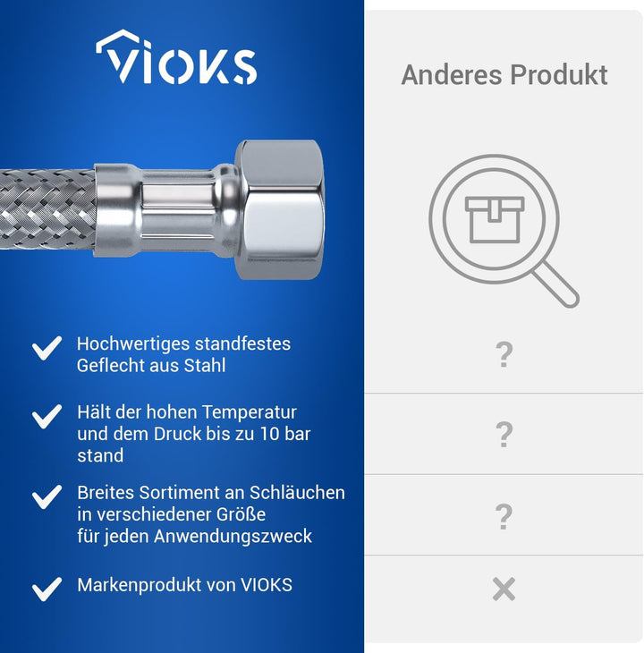 VIOKS Panzerschlauch 3/8 Zoll ÜM x M10 x 300 cm Anschlussschlauch Wasserhahn &amp; Verlängerung Wasseran