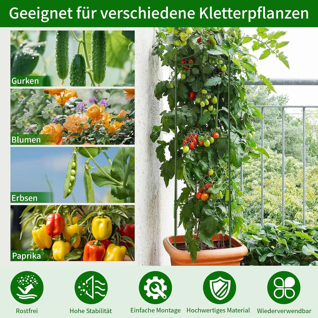 Tomaten Rankhilfe 6er-Set: 130 cm Metall Rankgitter Tomaten – Einstellbare DIY Pflanzenstütze für To