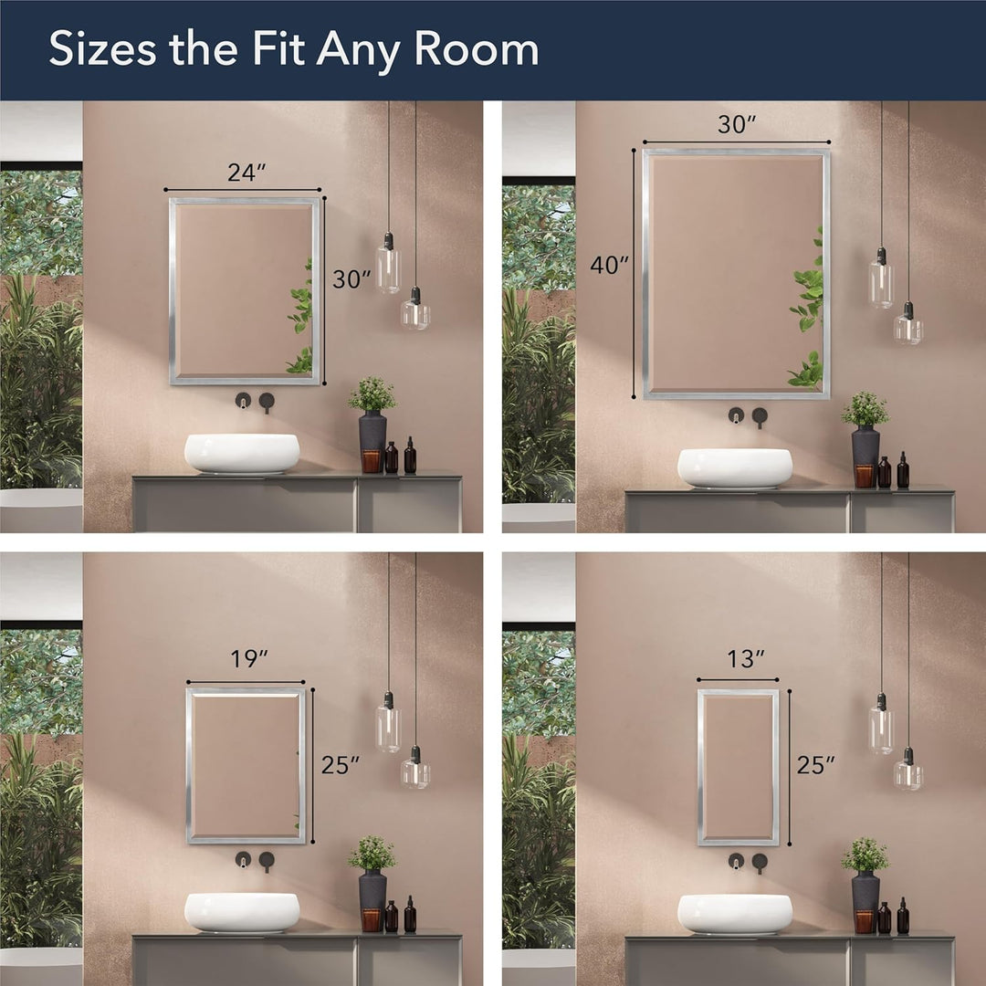 Head West 24 x 30 Classic Brush Nickel 1 in. Wide Metal Frame Wall Mirror Spiegel