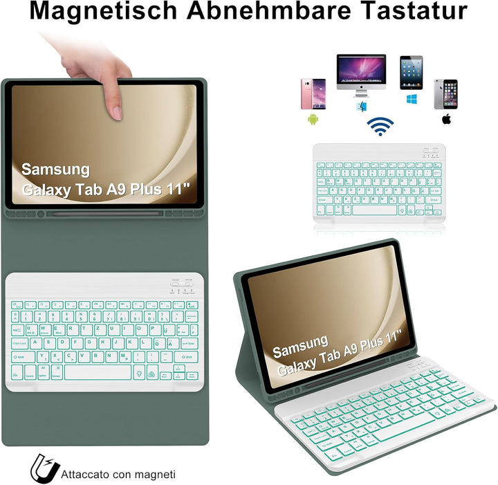 Tastatur für Samsung Galaxy Tab A9 Plus 11", Hülle mit Tastatur für Samsung Tab A9+ 2023, Bluetooth